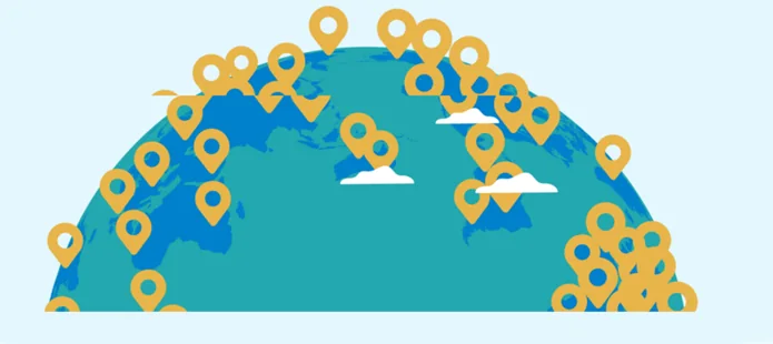 Half globe with location pins
