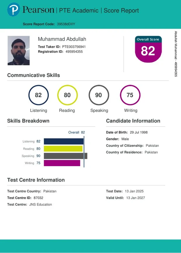 PTE 82 score report
